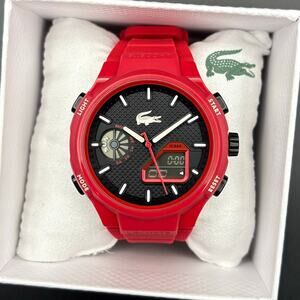 Lacoste LC33 Men’s Red Analog-Digital Sport Watch 10 BAR Silicone Strap NIBWT